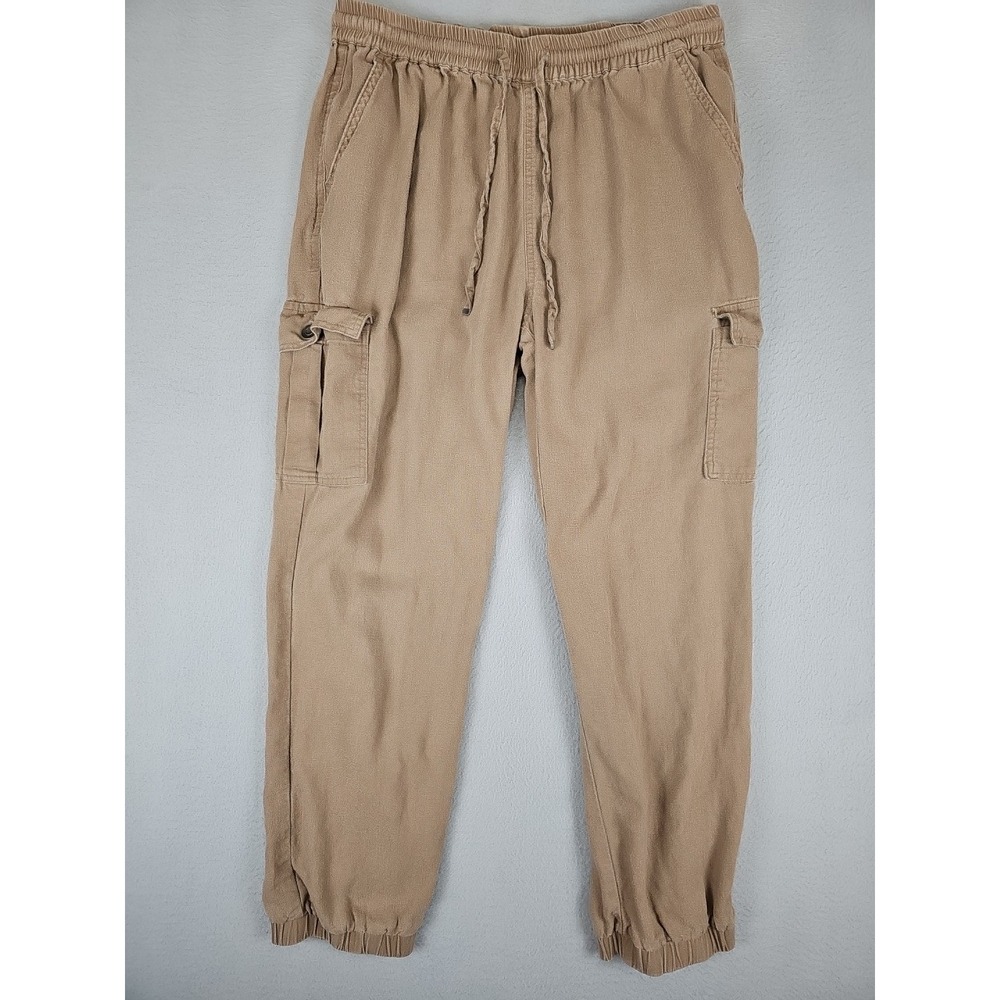 Love‎ Tree Jogger Pants Womens Large Brown Linen Cargo Casual Knit Elastic Waist
